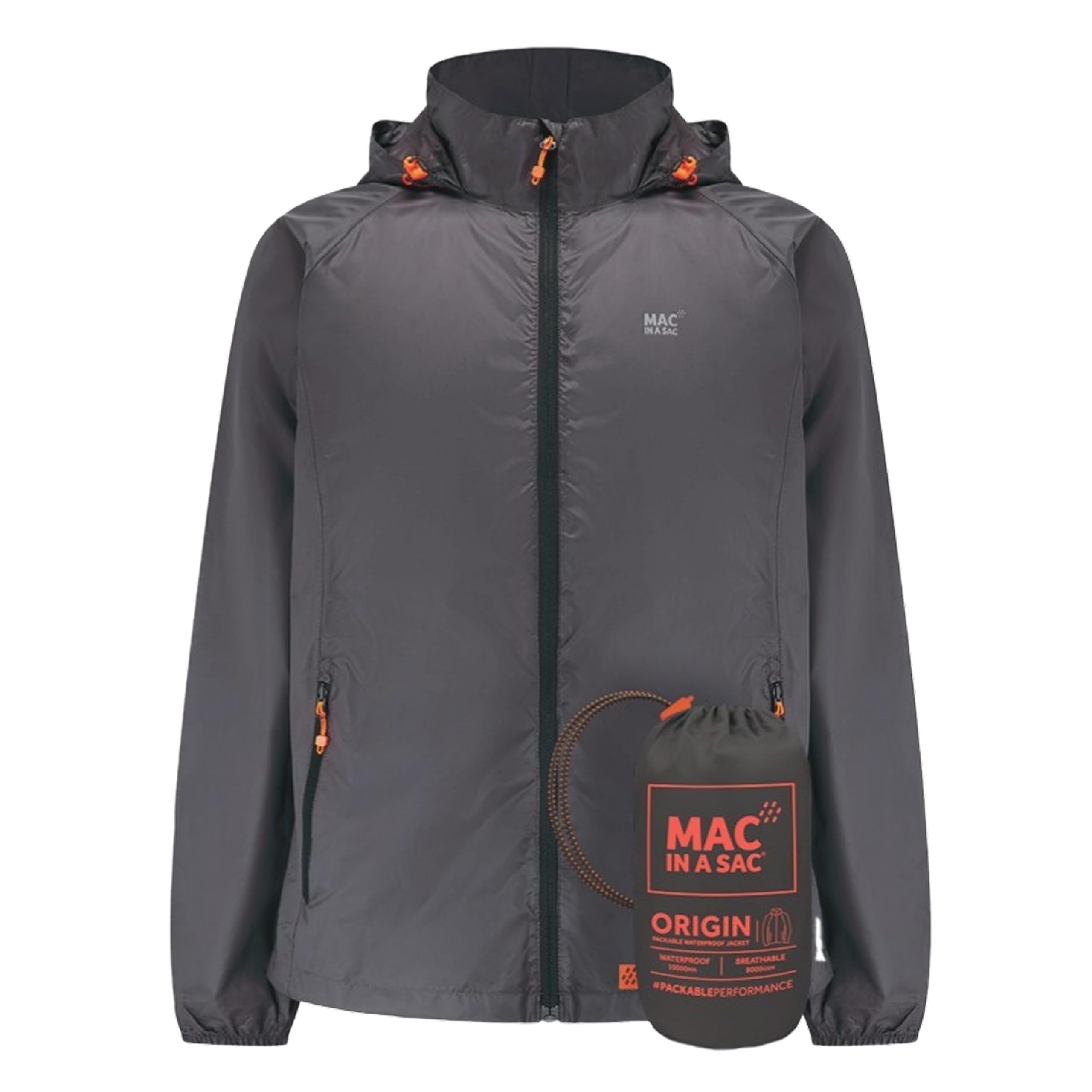 Mac in a Sac - Origin II - Waterproof Packable Jacket for Men & Women - Charcoal - XS