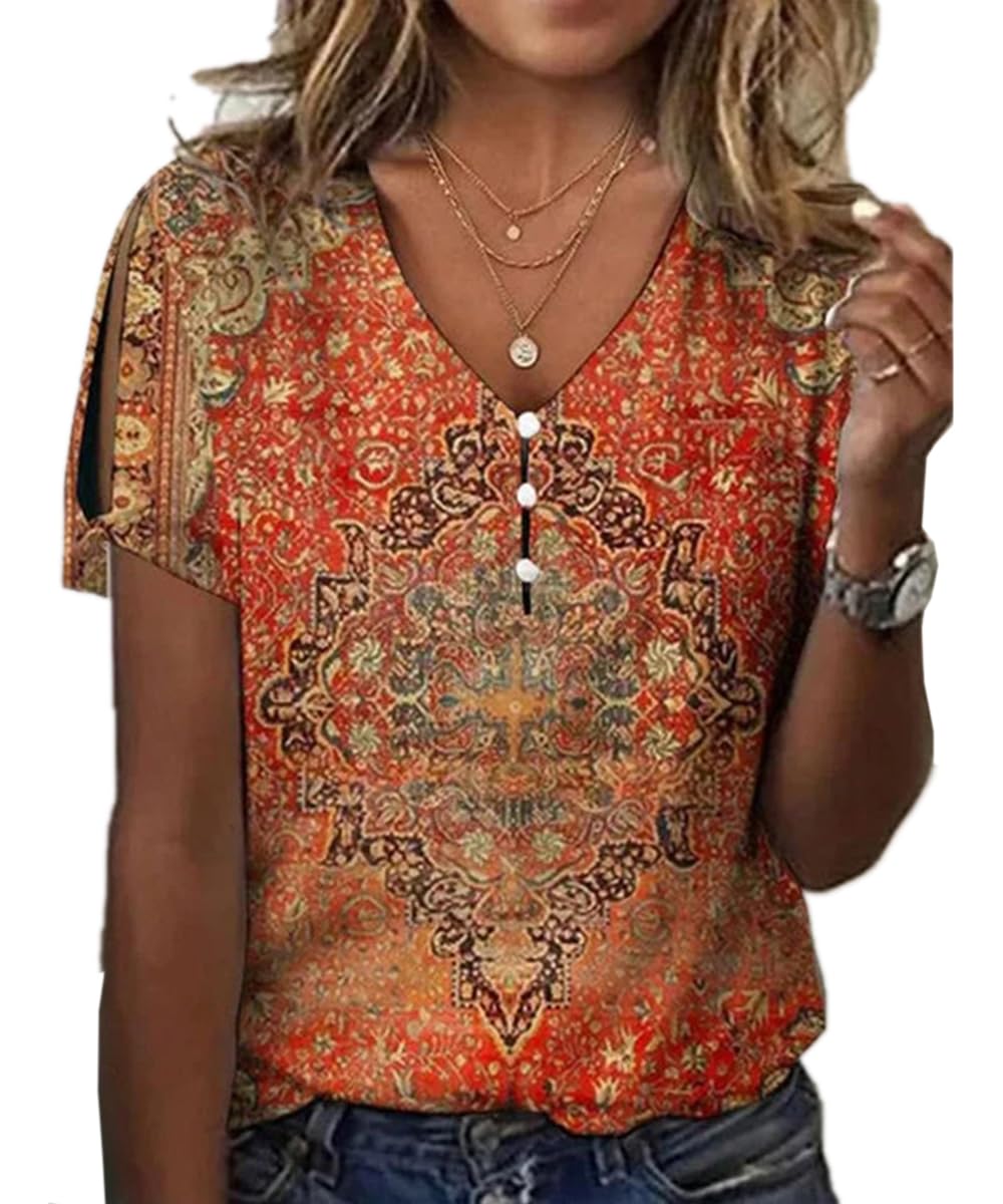 GRMLRPT Blusas de Mujer Casual Camiseta de Mujer Top Elegante de Manga Larga con Estampado Suave Ligero Cómodas Camisetas con Cuello en V para Otoño y Primavera(Multicolor,S-XXL)