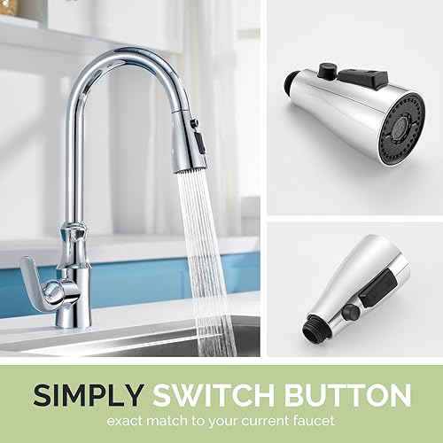 Miniatura 8 de Angle Simple - Cabezal de grifo para fregadero de cocina, cromado, 3 funciones, cabezal de grifo de repuesto dual Aquablade, boquilla de cabezal