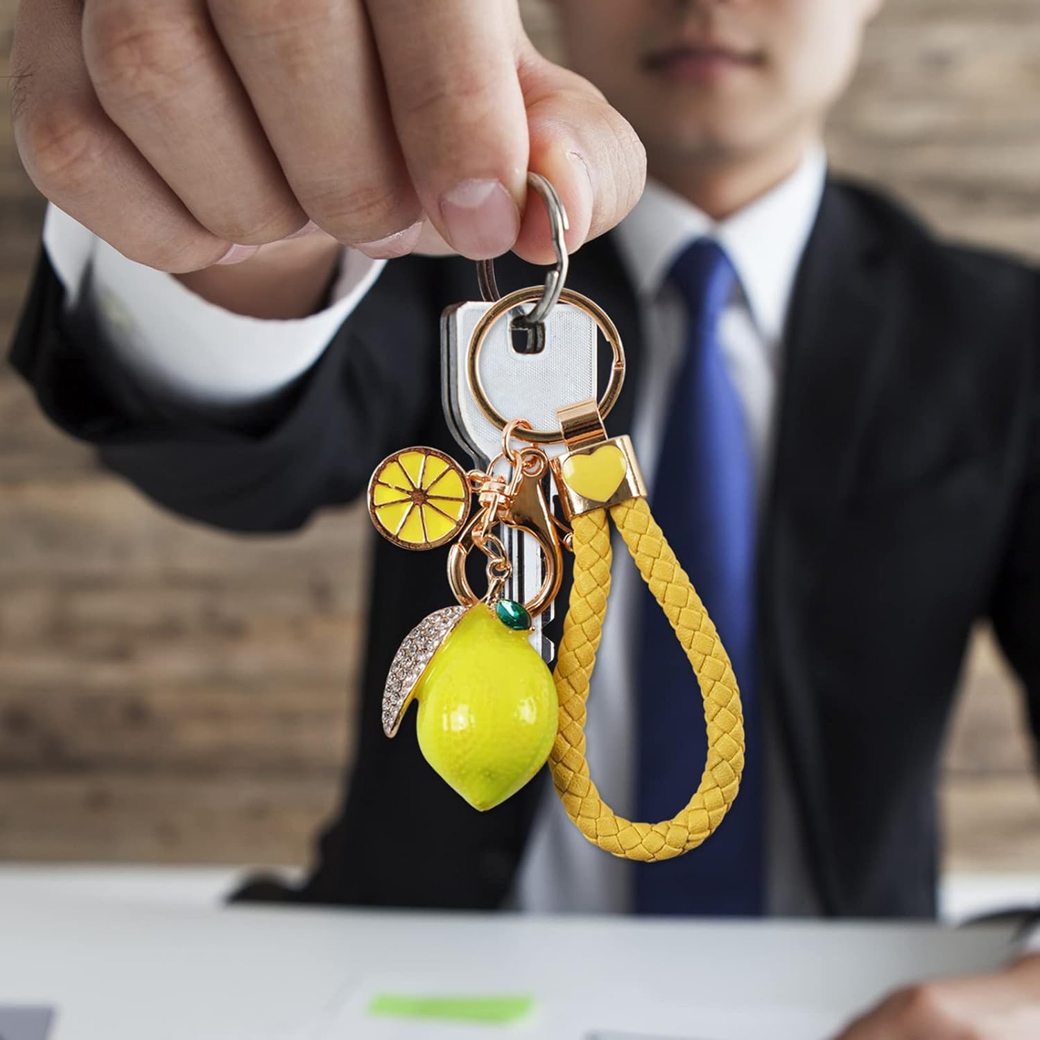 Lemon Keychain - 1 Set Fruit Key Ring for Women Diamond Key Chain for Purse Bag Backpack Car Jewelry Handbag Personalized Keyring Best Gift to Friends Kids Family - Image 8