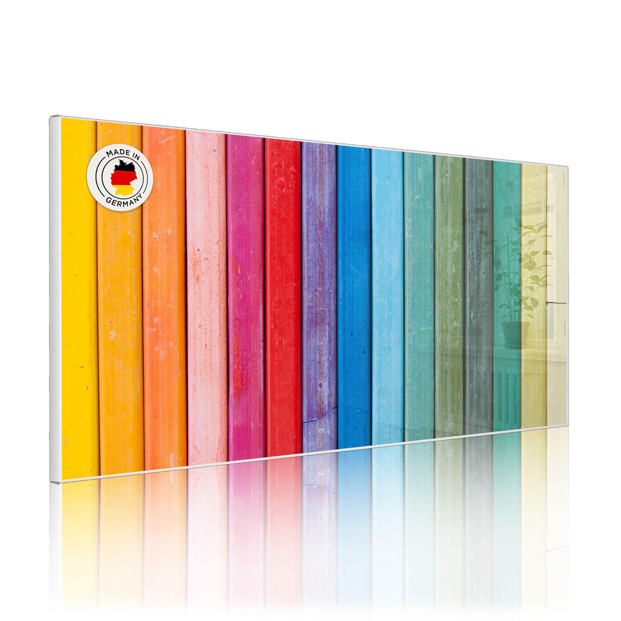 banjado Magnettafel Metall 78 x 37cm - beschreibbare Magnettafel - Metall Pinnwand als Memoboard - Magnetwand Küche, Büro, Kinderzimmer Weiß inkl. 4 Magnete & Montageset - Motiv Regenbogenfarben