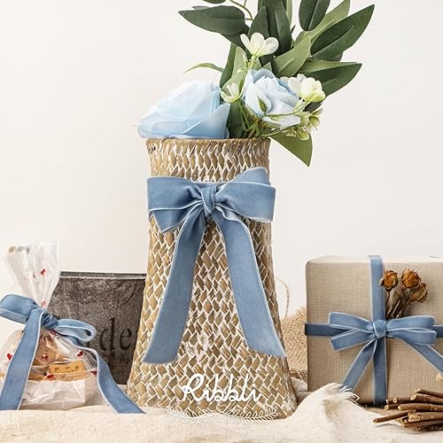 Miniatura 52 de Ribbli Cinta de terciopelo rojo oscuro de poliéster, carrete continuo de 5/8 pulgadas, cinta de Navidad para envolver regalos, ramos florales