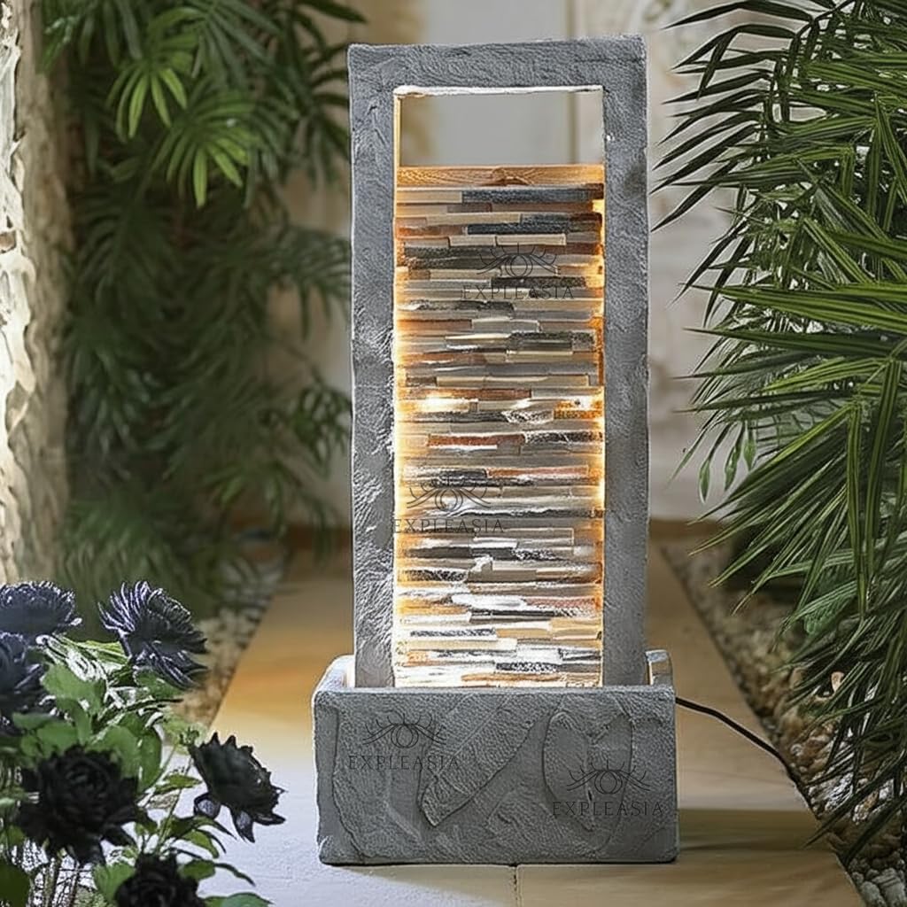 EXPLEASIA 4ft Rippled Slate Water Fall Water Fountain for Home Big Size Water Fountain for Home vastu Fountain for Home Decor Waterfall (44x31x120 cm)