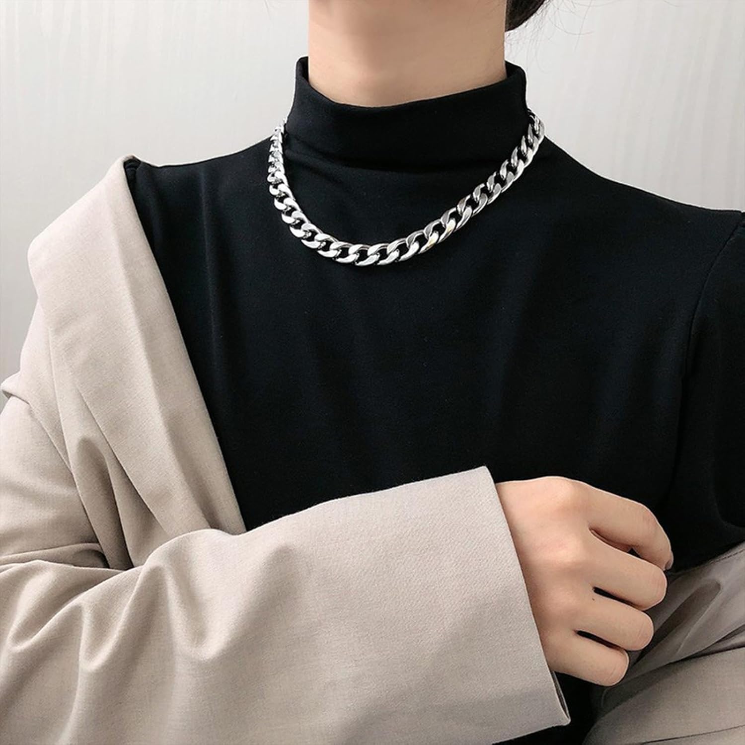 18K Gold Plated Chunky Cuban Chain Necklace,Simple Punk Statement Thick Chain Choker Necklace Vintage Party Rock Roll Rapper Jewelry Gifts - Image 6