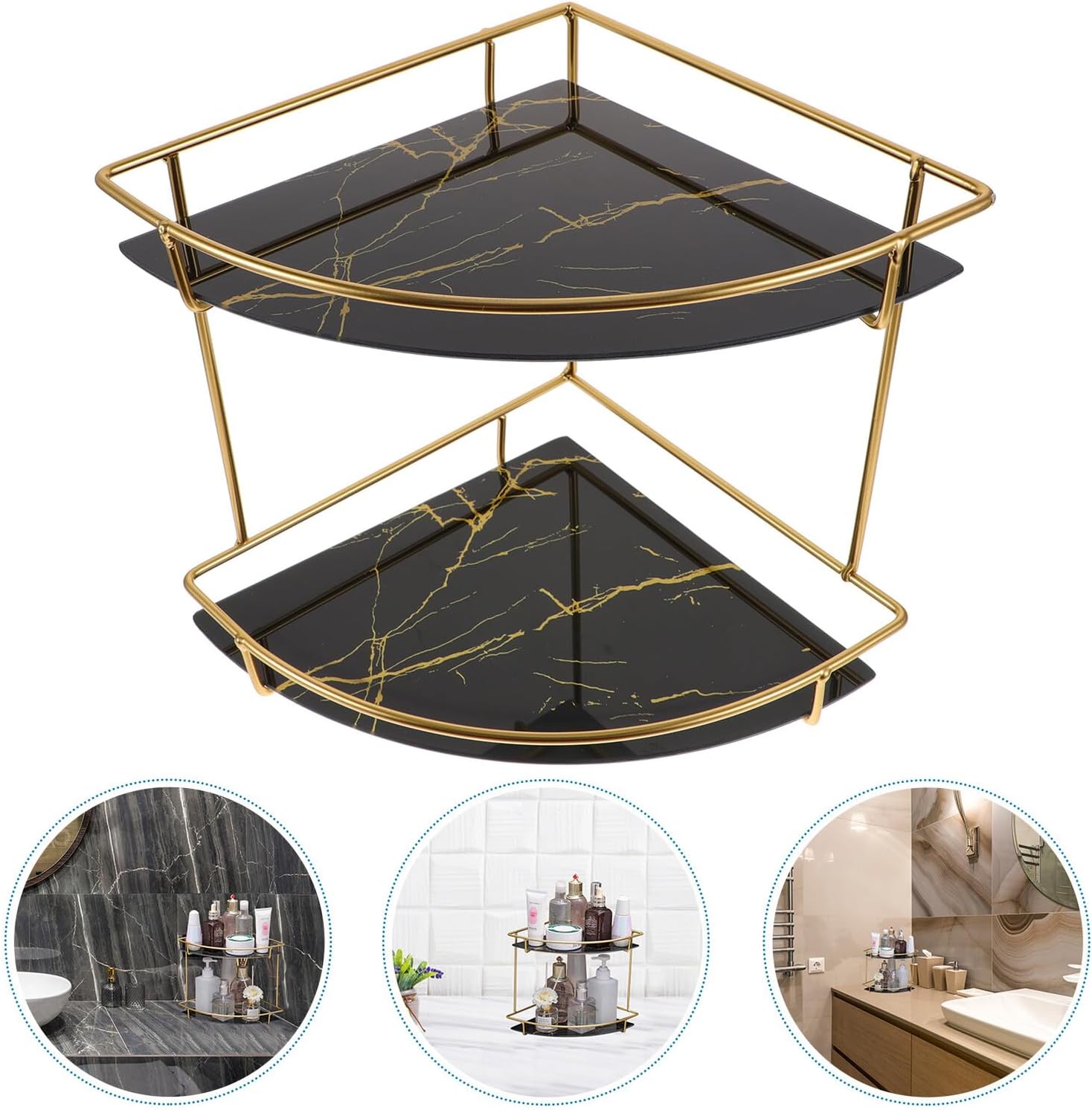 Iron and Glass Bathroom Corner Shelf Countertop Organizer for Kitchen and Vanity Space-Saving Storage Rack with Strong Bearing Capacity Installation for Bathroom and Home