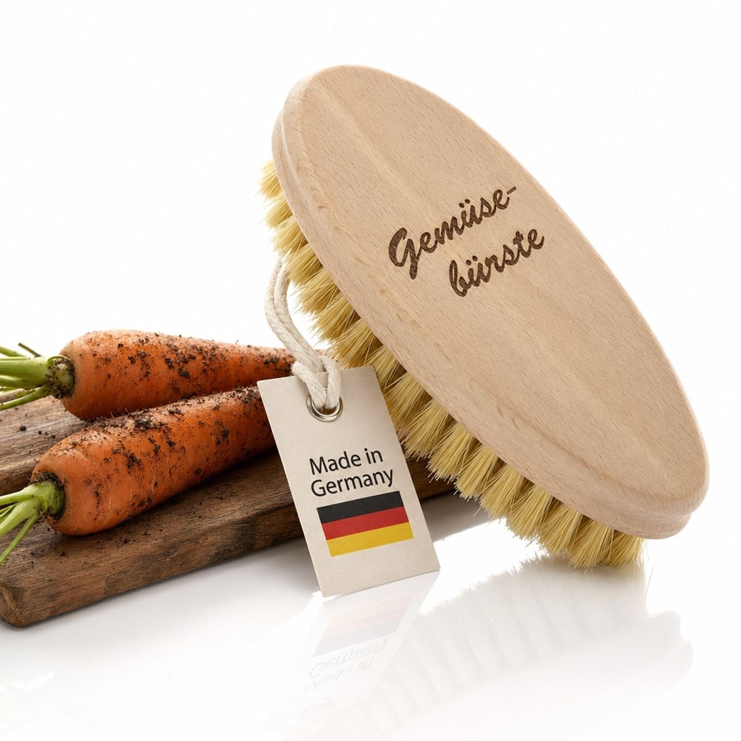 Brosse à légumes en bois de hêtre avec poils naturels durable pour laver légumes et fruits