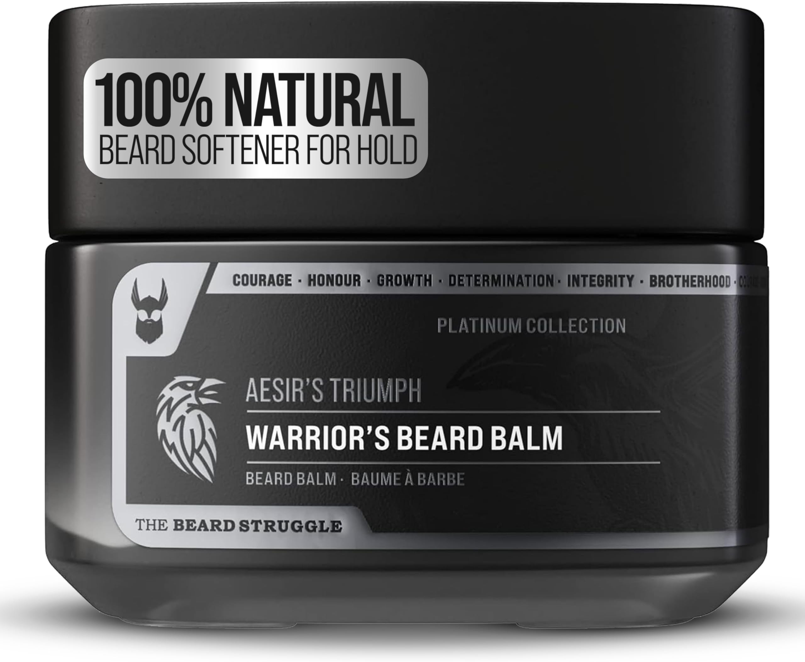 The Beard Struggle Warrior’s Beard Balm - Platinum Collection, Aesir's Triumph - Non-Greasy Low-Hold Formula, Luxurious Cologne-Grade Fragrances 100% Natural and Plant-Based Ingredients - 50g