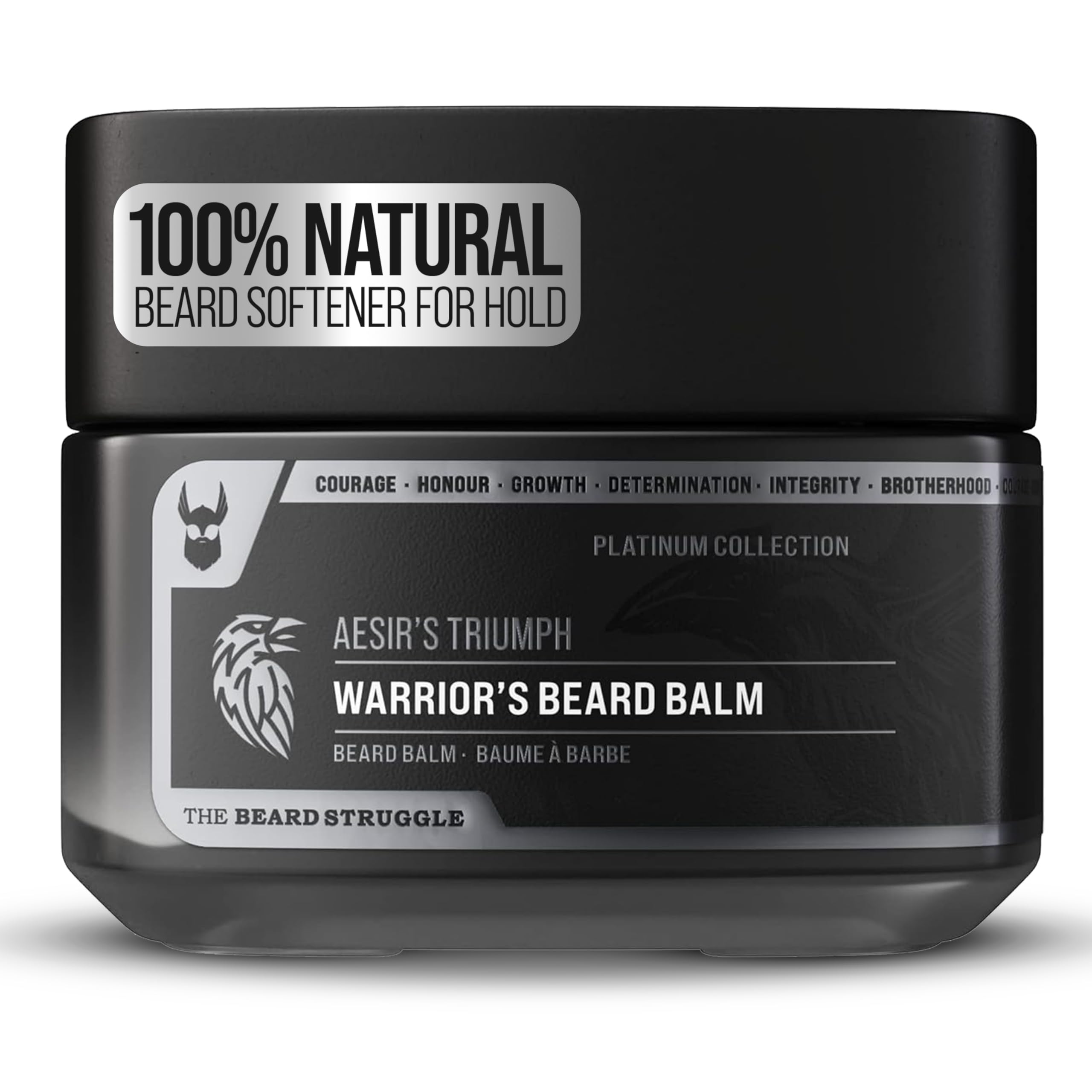 The Beard Struggle Warrior’s Beard Balm - Platinum Collection, Aesir's Triumph - Non-Greasy Low-Hold Formula, Luxurious Cologne-Grade Fragrances 100% Natural and Plant-Based Ingredients - 50g