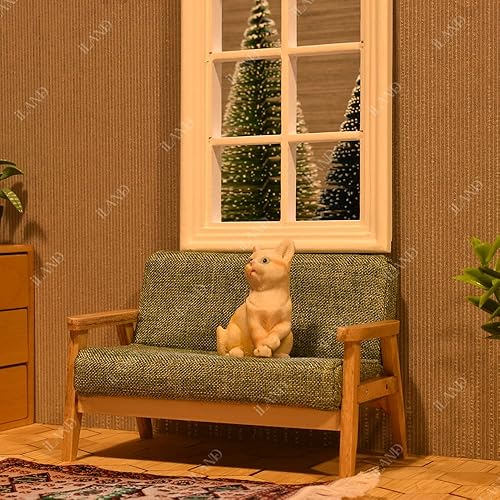 Miniatura 6 de iLAND Juego de muebles de casa de muñecas a escala 112 de sala de estar de casa de muñecas azul cielo