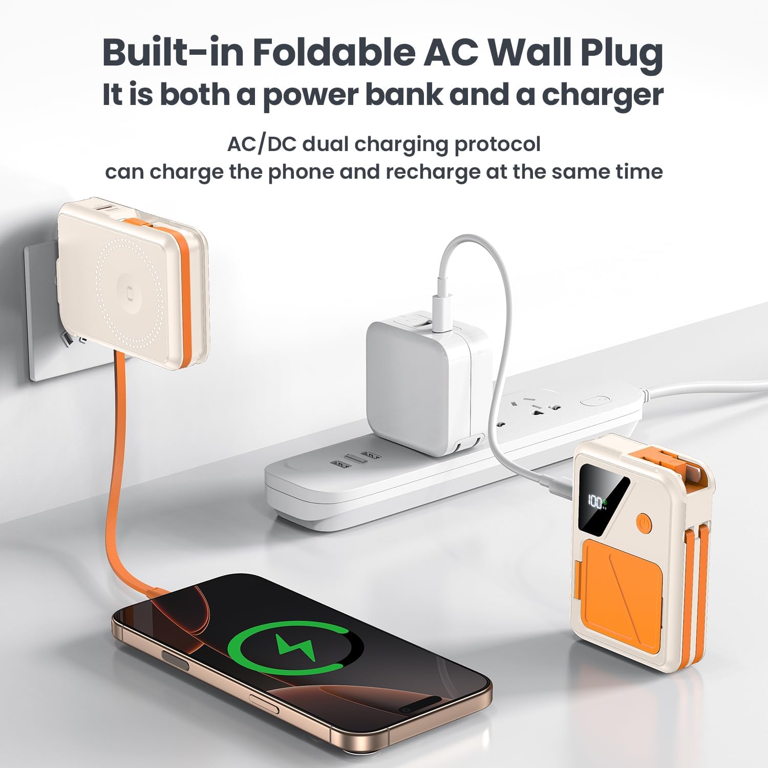 Wireless Portable Charger,5-in-1 Magnetic Power Bank 10000mAh Built in Cables and AC Plug,22.5W Fast Charging Magnetic Battery Pack,Compatible with iPhone 16/15/14/13/12,Apple Watch Series,Airpods