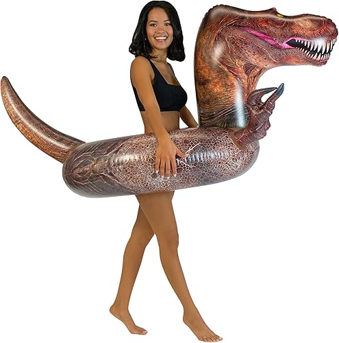 PoolCandy - Tubo inflable de dinosaurio T-Rex de 42 pulgadas de ancho. Perfecto para cualquier ocasión, este dinosaurio prehistórico está listo para