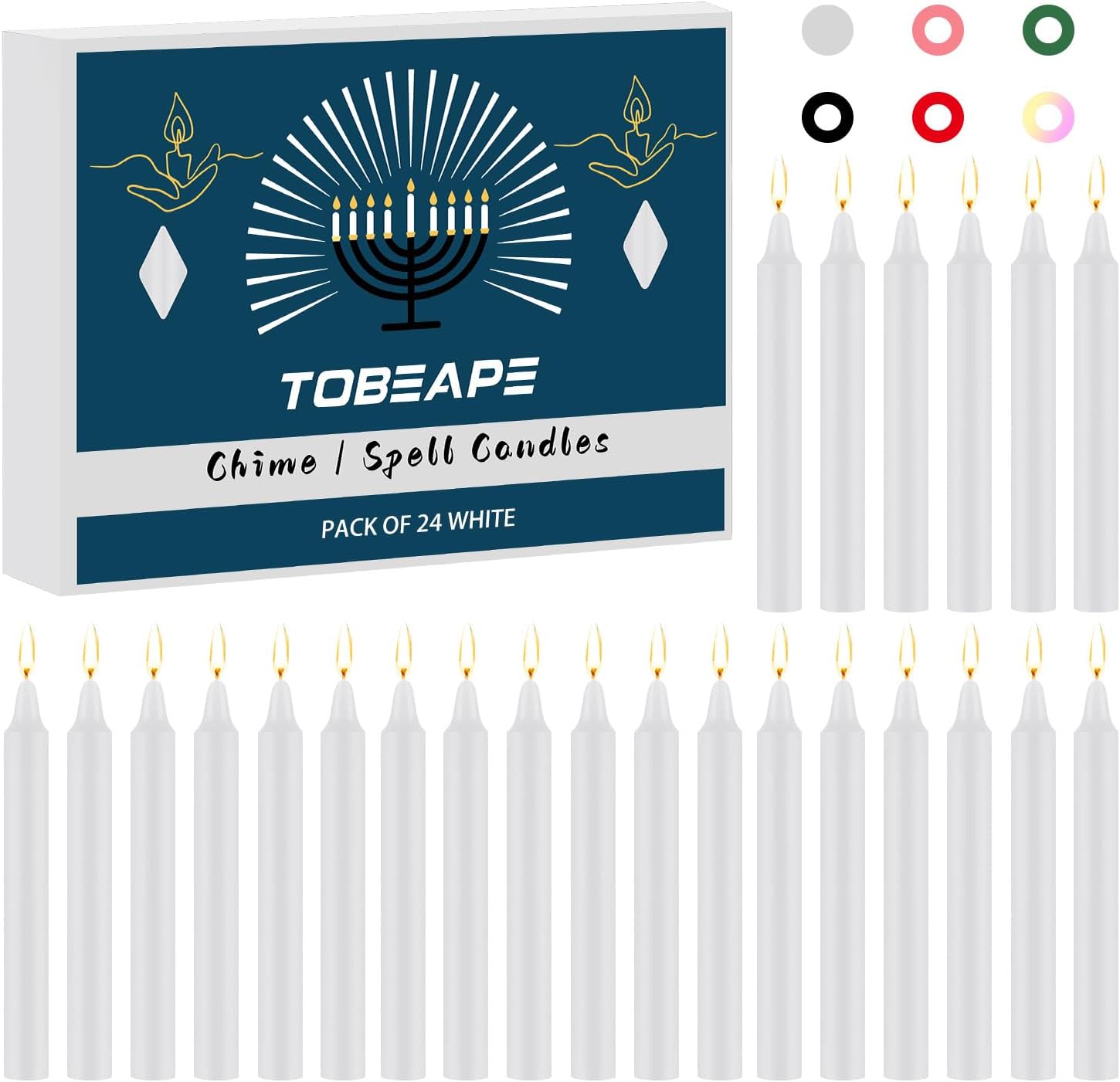 Tobeape 24 Pack White Candles, 4"/10cm Unscented Thin Taper Candles for Wedding Party Home Décor Birthday Shabbat, Dripless Spell Chime Candles for Witchcraft, Wiccan Altar, Ritual, Prayer, Meditation