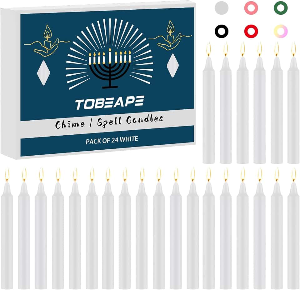 Tobeape 24 Pack White Spell Chime Candles, 4" Unscented Mini Taper Candles | Unscented Dripless Witch Candle Stick for Rituals, Wiccan Altar, Spellcasting, Shabbat, Birthday, Party and Home Decor.