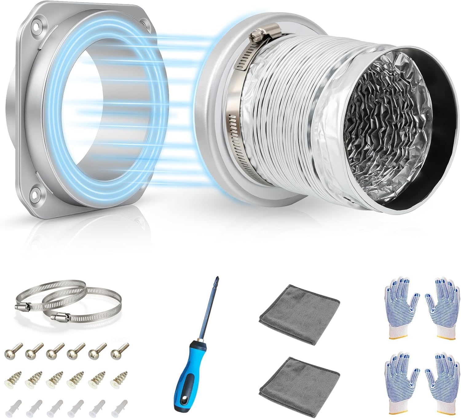 Magnetic Dryer Vent Coupling Kit: Quick Connect/Disconnect, Strong Self-Aligning Magnets, Airtight Seal. Includes 4" Duct, Clamps, 2 Gloves, Screwdriver & Cloths. Dryer Vent Hose Connector