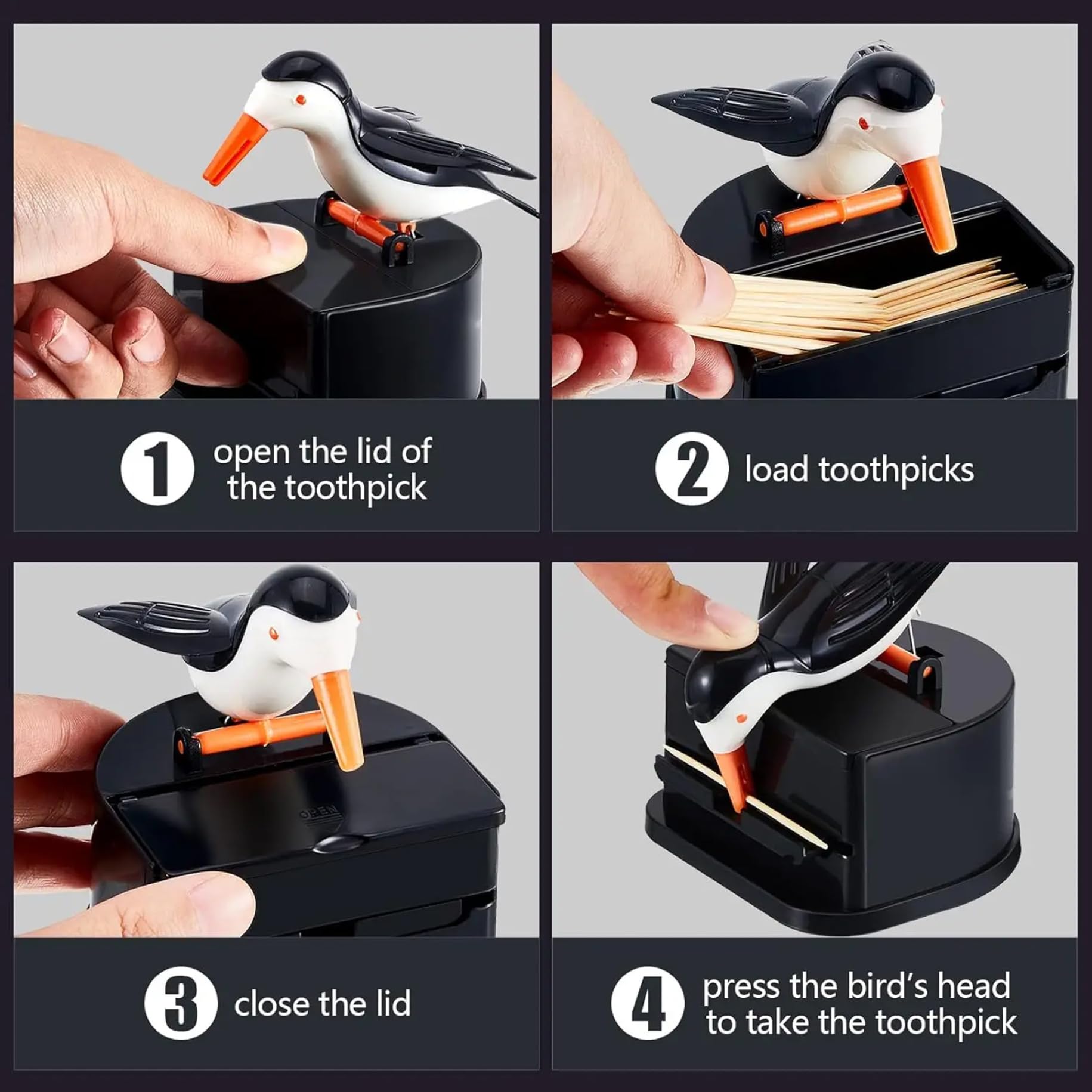 Distributeur de Cure-Dents drôle Petit Oiseau Porte-Cure-Dents Poussoir pour Maison Restaurant