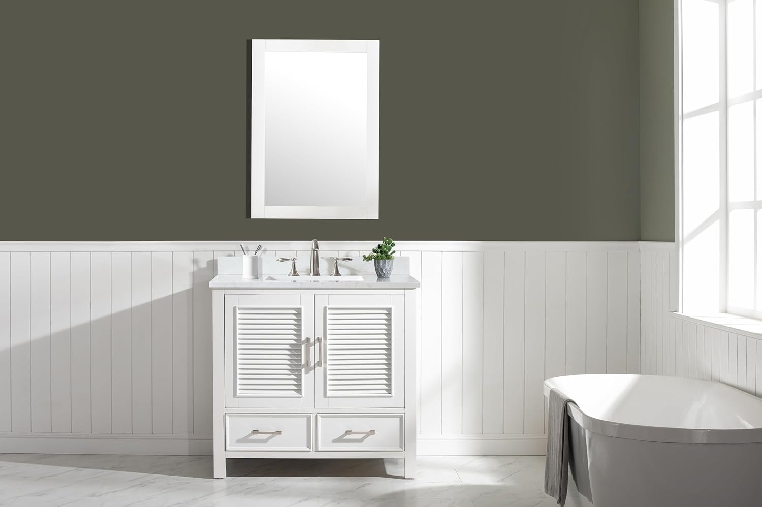 Design Element Estate 36" Single Sink Bathroom Vanity Set in White with Quartz Countertop