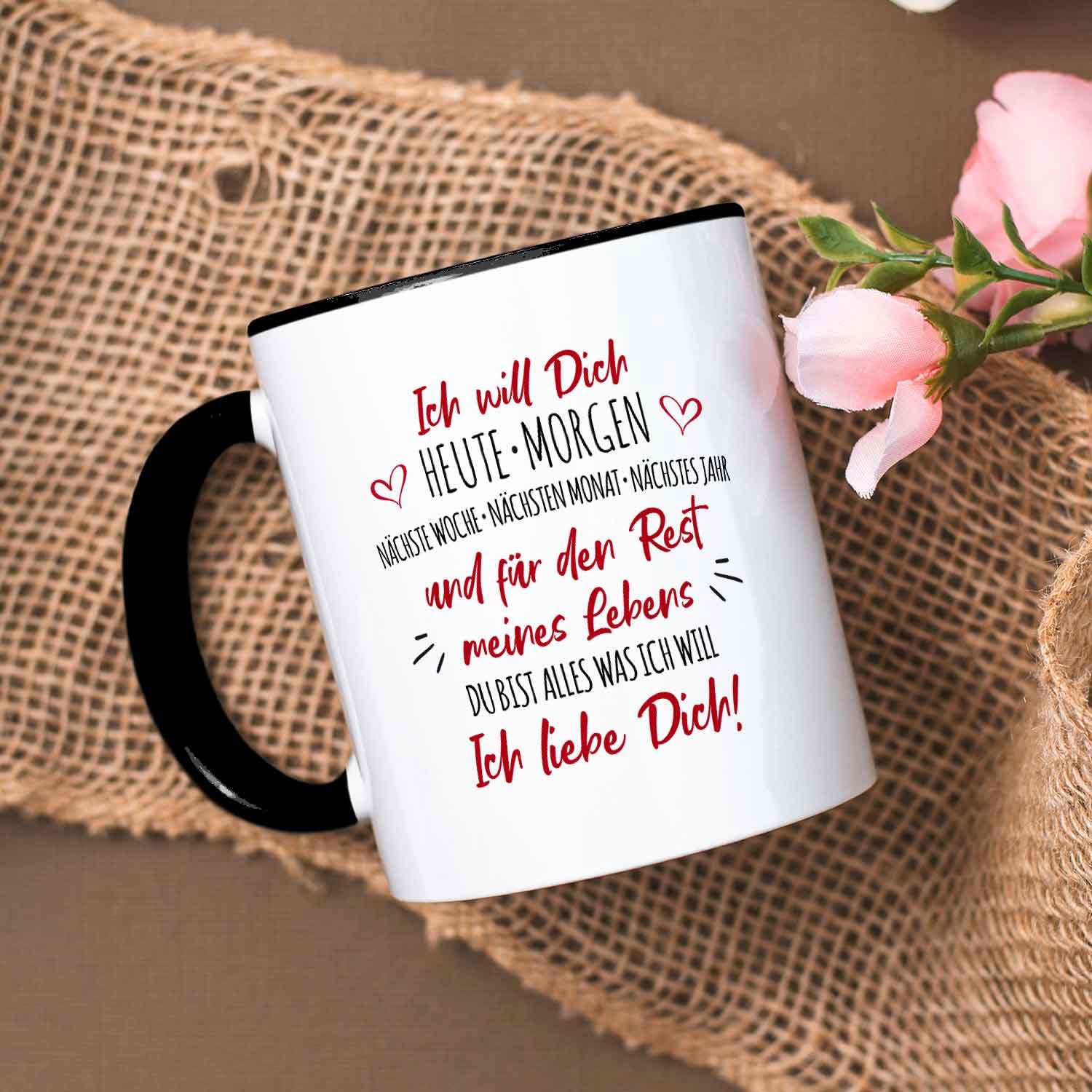 Tazza Personalizzata "Ich Will Dich" – Tazza Da Caffè Rosa 330ml, Stampata In Germania, Regalo San Valentino, Lavabile In Lavastoviglie