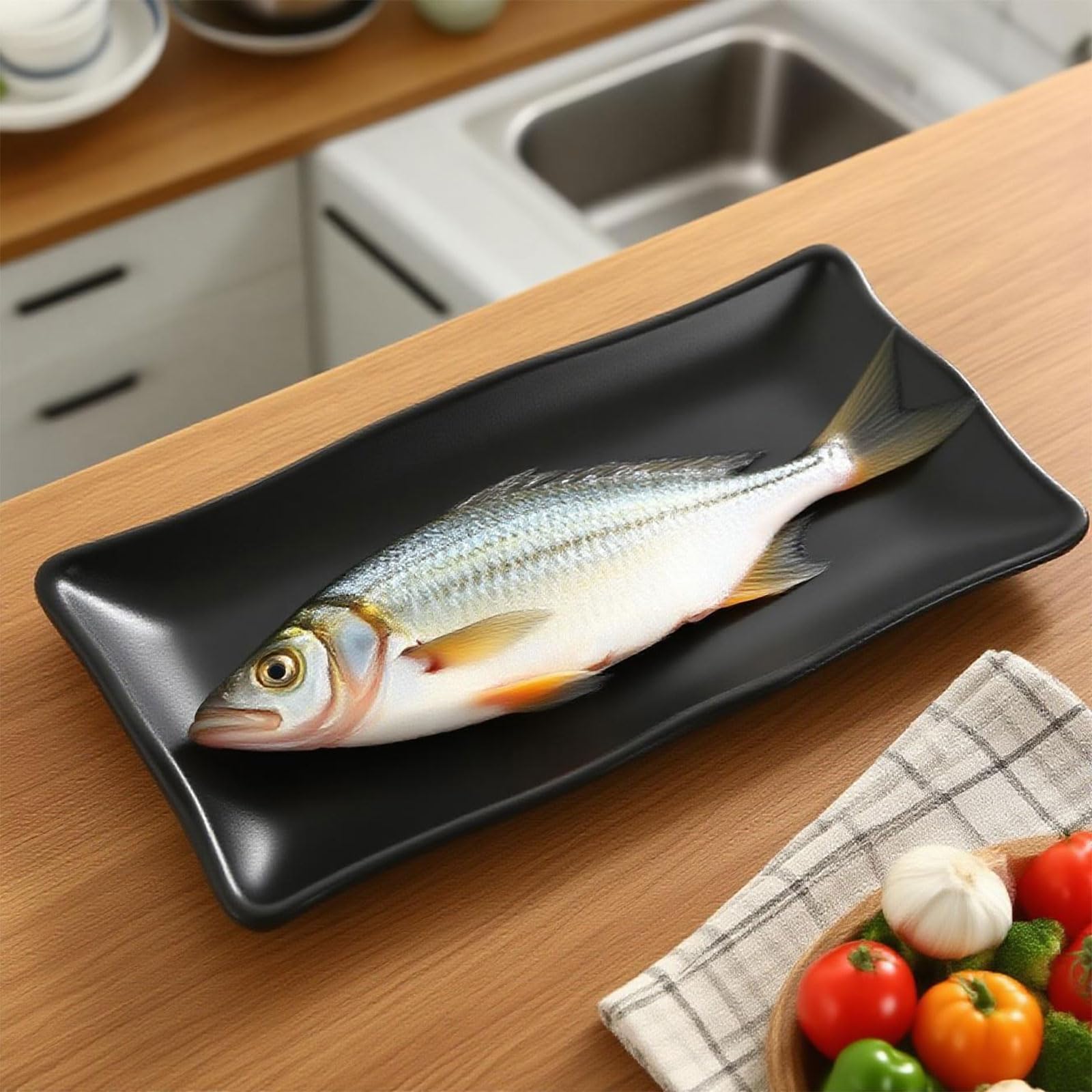 Juego de 6 bandejas rectangulares para servir – 20,7 x 12,8 x 2,7 cm – Platos para servir porcelana, reutilizables, para postres, entrantes, platos de ensalada, guarniciones de frutas