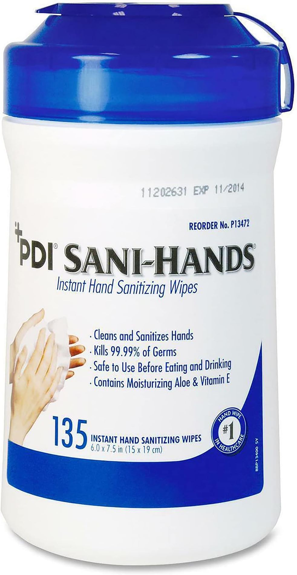 PDIHealthcare Sani-Hands Instant Hand Sanitizing Wipe, 6" Width, 7.5" Length (Pack of 135)