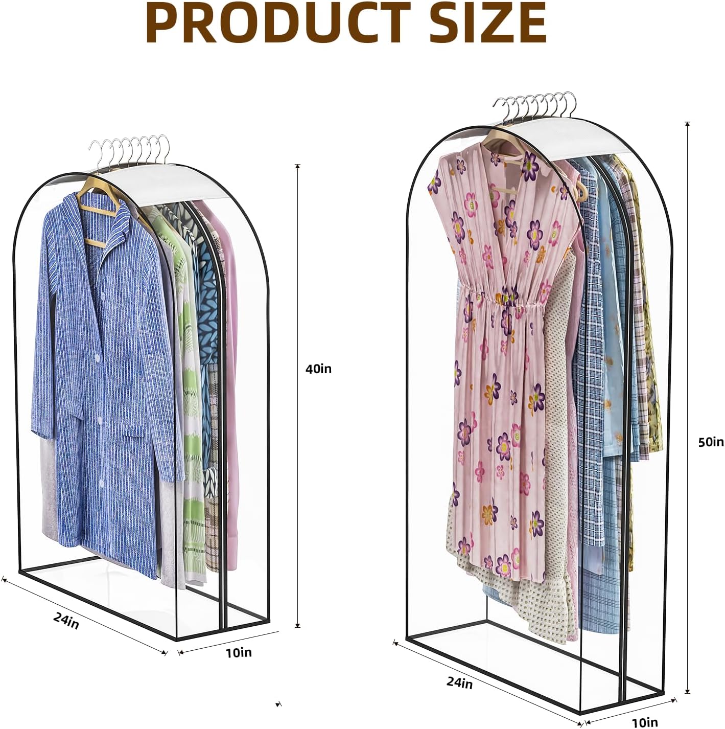 Upgraded Thickened Clear Garment Bags for Hanging Clothes 4 Packs (40 & 50 inch), 10“ Gusseted Clothes Hanging Storage Bags for Closet, Shirts, Coats, Dresses - Image 2