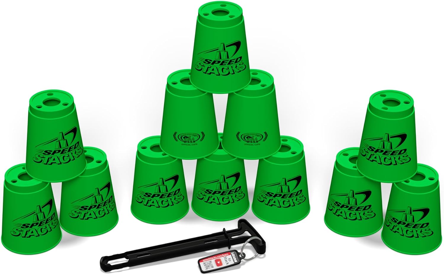 Speed Stacks | Official Sport Stacking Set, Green - 12 Cups and Holding Stem | Top Grade Materials, Low Friction | WSSA Approved image 2