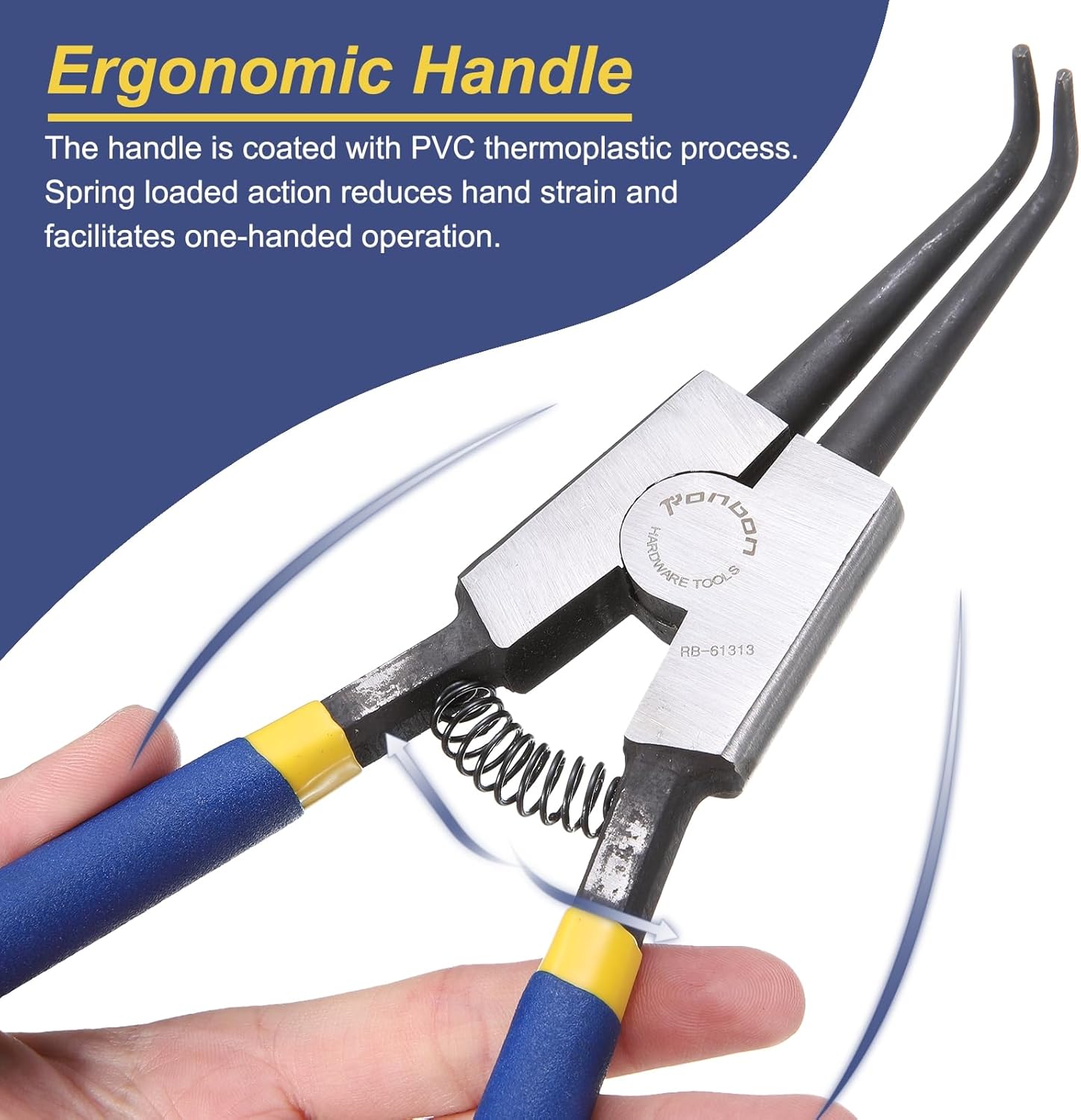 HARFINGTON Snap Ring Plier 13" External Circlip Pliers with 0.12" Bent Jaw Tip for Ring Remove Retaining Pliers, Blue