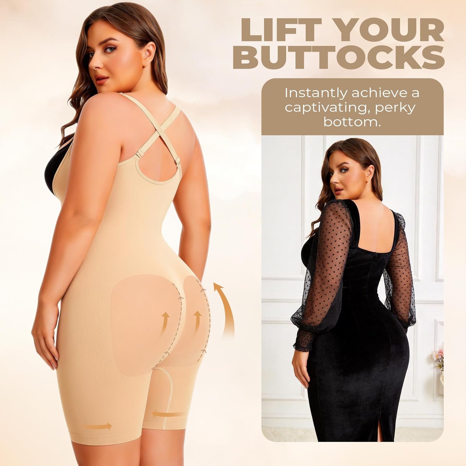 NaTen Plus Size Open Bust Shapewear Tummy Control Bodysuits for Women Seamless High Waisted Body Shaper Under Dress