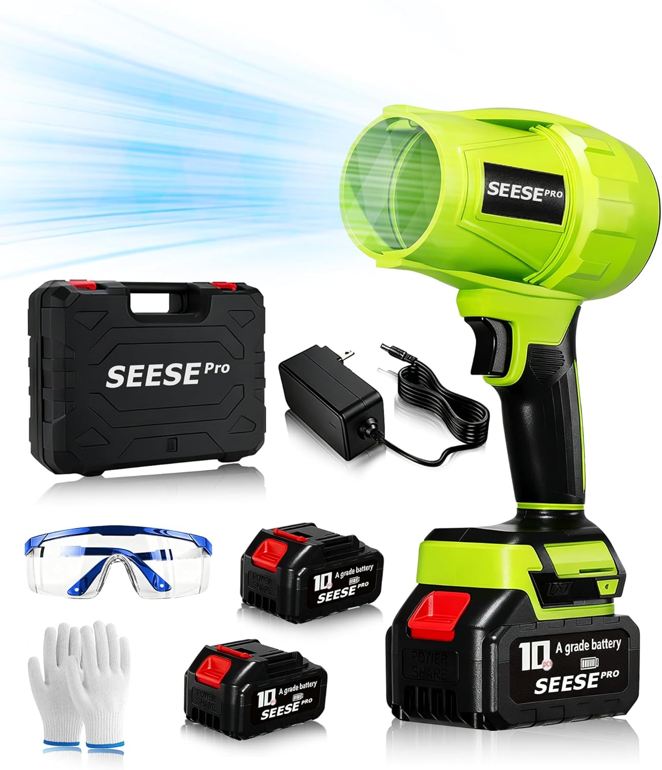 980,000 RPM Cordless Leaf Blower with 1200g Thrust, 1200 CFM & 200 MPH Airflow, Ultra-Light Turbo Handheld Blower for Patio, Lawn, Leaves, Car Drying (2 * 10 Batteries Set)