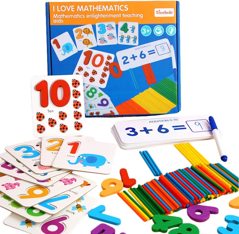 HWD Seeing and Matching Mathematics Learning Toys Puzzles Wooden Sticks Addition and Subtraction Sight Numbers Games Montessori Preschool Educational Math Toys for Toddlers Kids Boys Girls