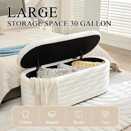 Vista 3 de Storage Teddy Ottoman Bench Upholstered Fabric Storage Bench End of Bed Stool with Safety Hinge for Bedroom, Living Room, Entryway, Closet(45.5