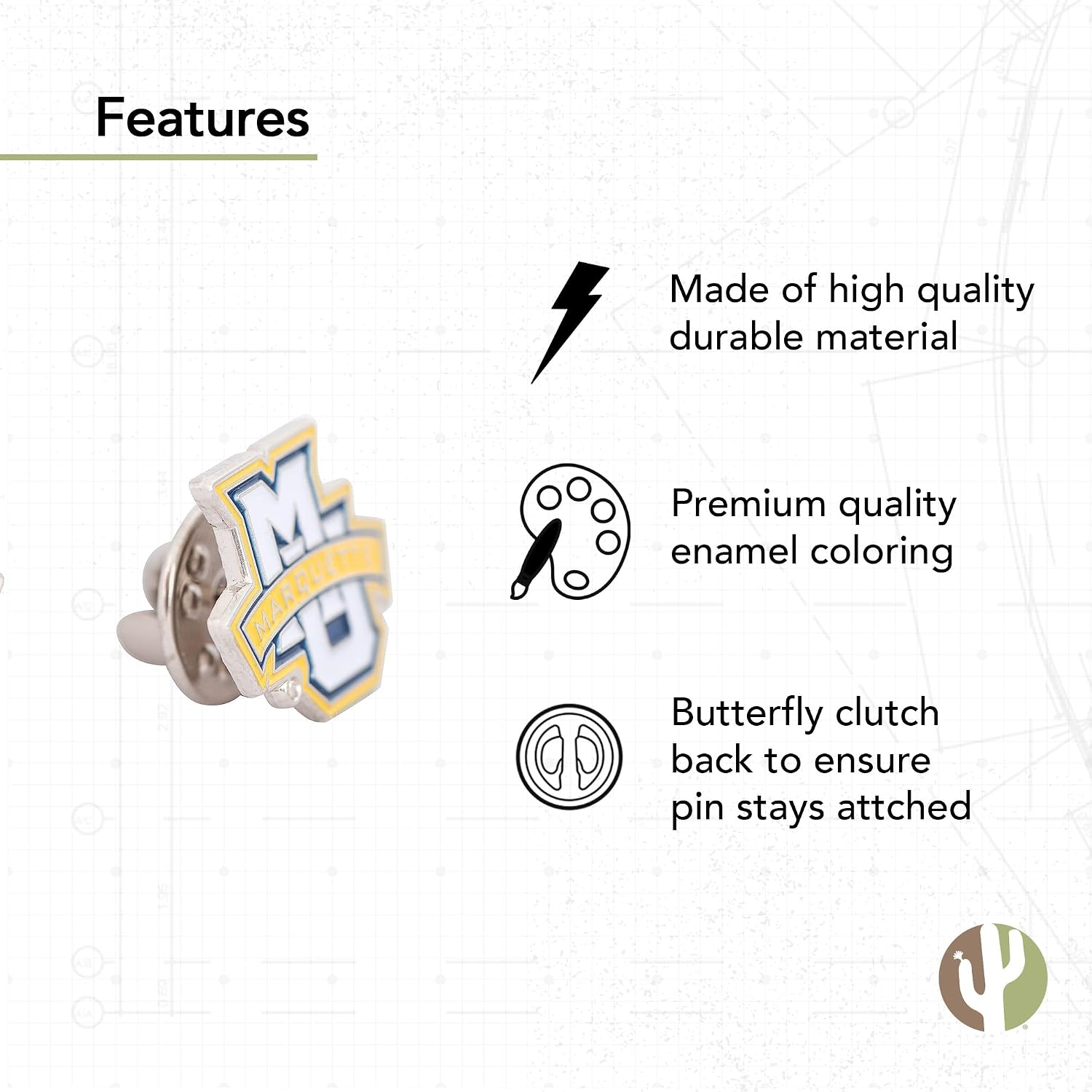 Desert Cactus Marquette University Lapel Pin MARQ Golden Eagles Made of Metal for Formal Wear, Bag and Hat Jewelry, and Tie Tack (Pin A)