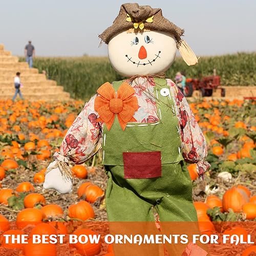 Miniatura 6 de Syhood 4 lazos de arpillera de otoño de Acción de Gracias, lazos naranjas para corona de árbol, lazos para árbol de Acción de Gracias, Navidad,