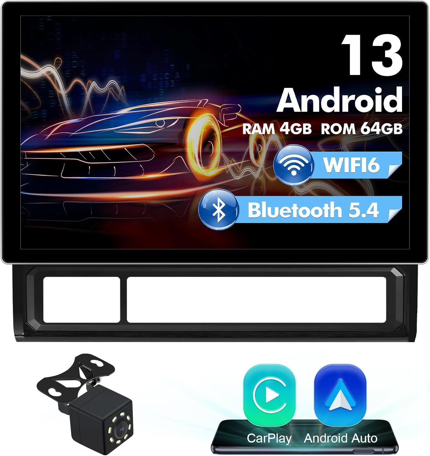 4+64G 11.5-inches Android 13 WiFi 6 Car Stereo for Toyota Tacoma 2005-2013 Touchscreen Screen Bluetooth 5.4 Car Radio with Carplay & Android Auto Support Backup Camera FM, Navigation, SWC