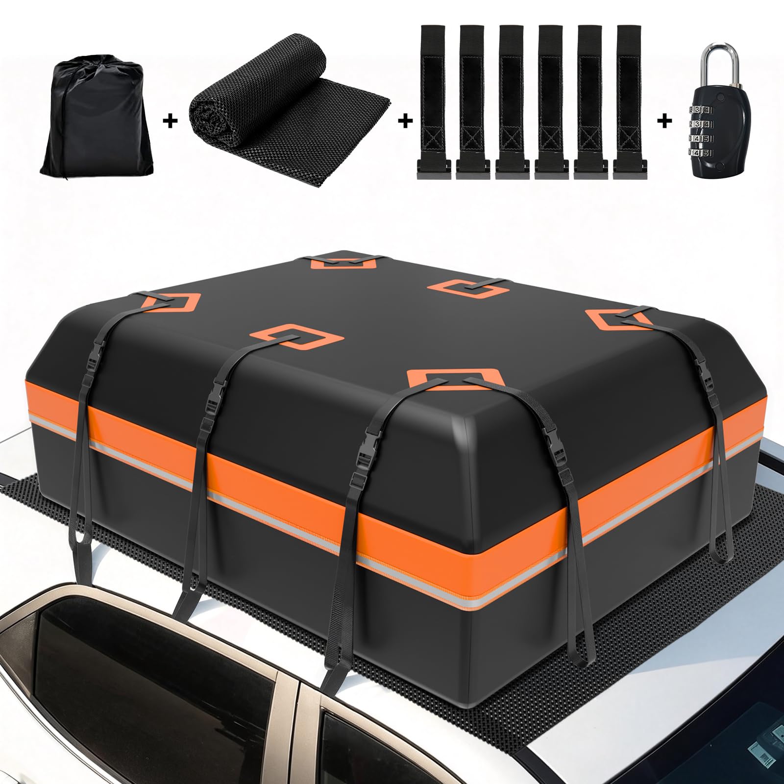 Borsa da tetto per auto, 598 l, impermeabile, 10 cinghie e 6 ganci per porta, tappetino antiscivolo e lucchetto per bagagli inclusi, per auto con/senza portapacchi