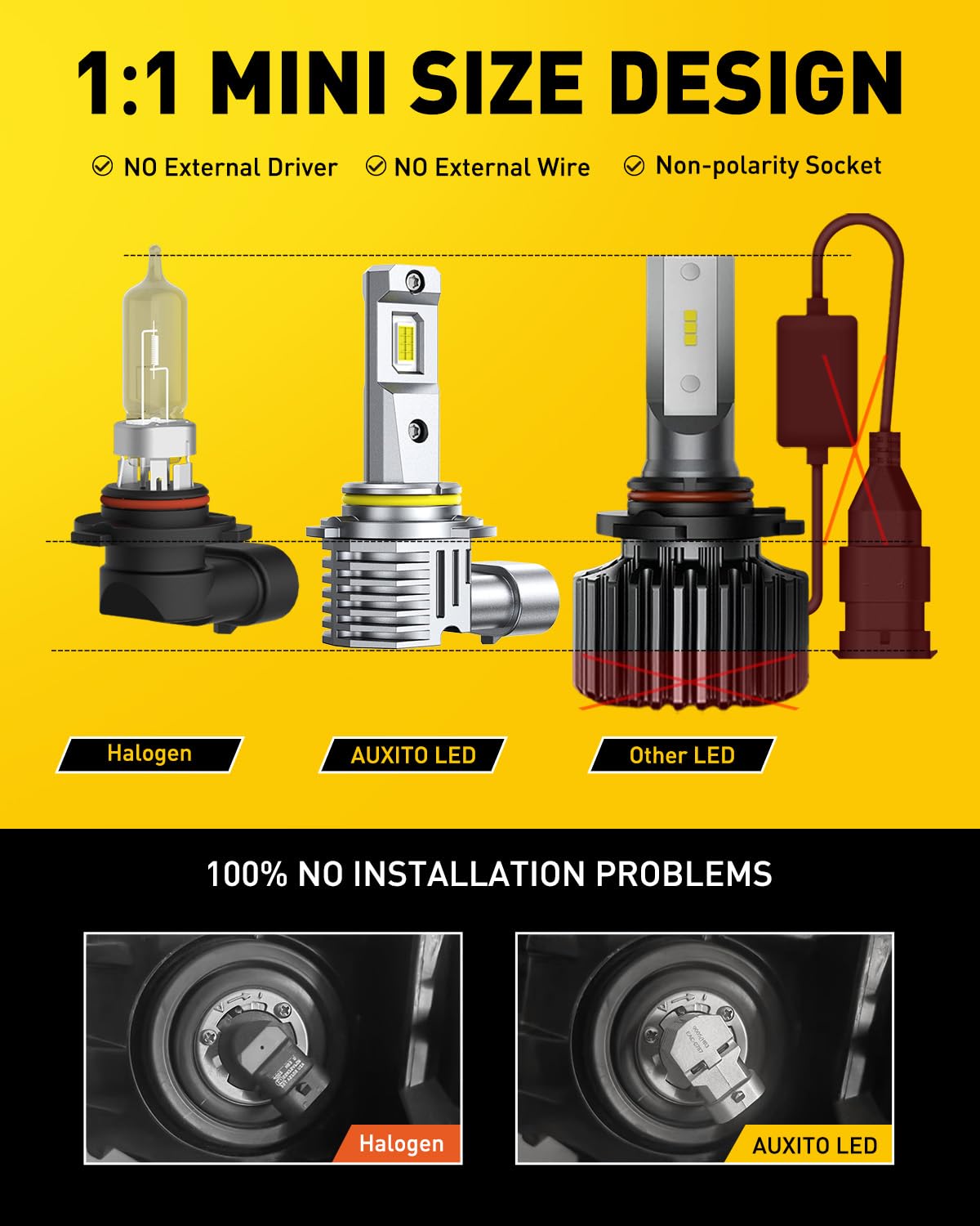 AUXITO 9005 H11 Bulbs, 80000LM Brighter Ultra-Bright, Plug N Play, Long Lifespan, No Flicker, 99% Compatibility, 4PCS — view 4