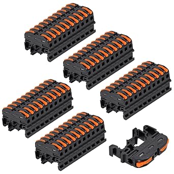 50PACK DIN Rail Terminal Blocks, Compact Wire Conductor Wiring Connectors for 24-12 AWG -Black