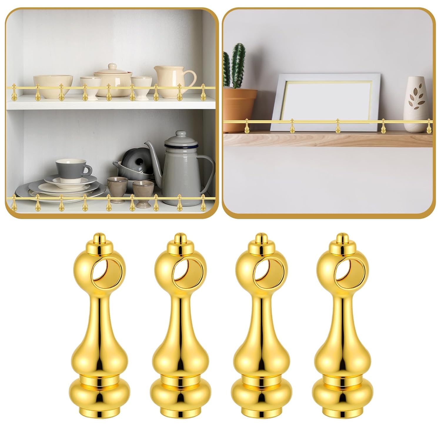 Metal Shelf Furniture Connectors 6 Furniture Railing Metal Post Rail Brackets Glass Railing Posts End Caps Decorative Shelf Guard Rail Holders for Cabinets, Wine Cabinet, Bars Cart, Gallery Shelves