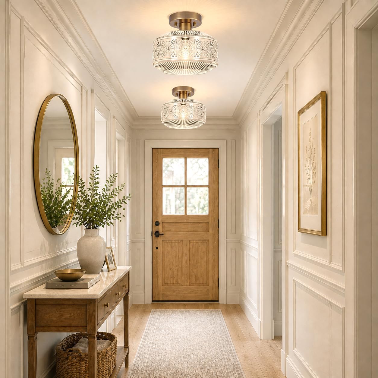 DSMJFU Semi Flush Mount Ceiling Light, Brass Thick Glass Fixture image 2