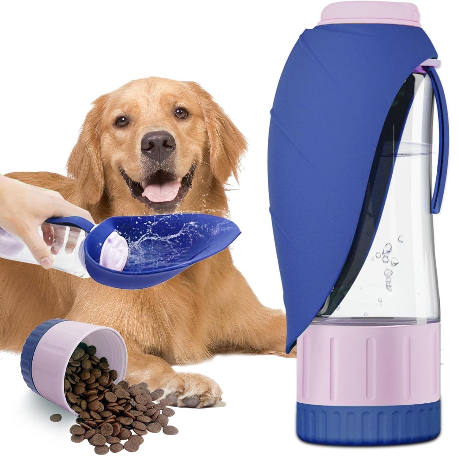 Dog Water Bottle,Portable Pet Water Bottle for Walking Leak Proof Foldable Puppy Dog Water Dispenser for Outdoor, Travel, Hiking (Dark Blue, 330ml+150ml) 2