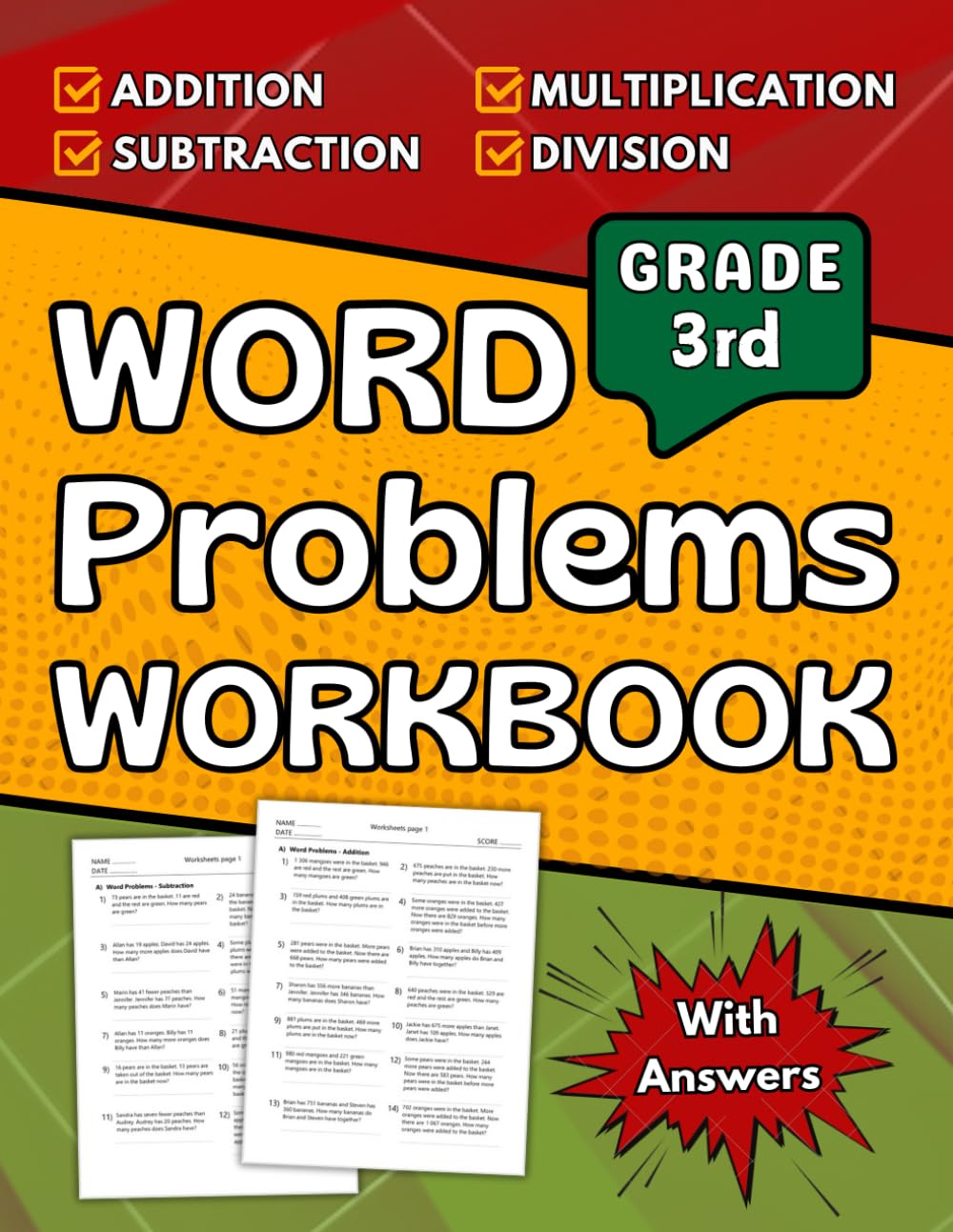 Math Word Problems Workbook For Grades 3 Addition, Subtraction, Multiplication And Division: 3rd Grade Math Practice Workbook +1000 Questions With Solutions