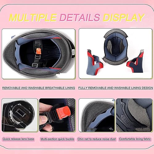 Miniatura 5 de Casco de motocicleta con Bluetooth con diseño de orejas de gato para mujeres, con certificación DOT, casco modular de cara completa, casco de