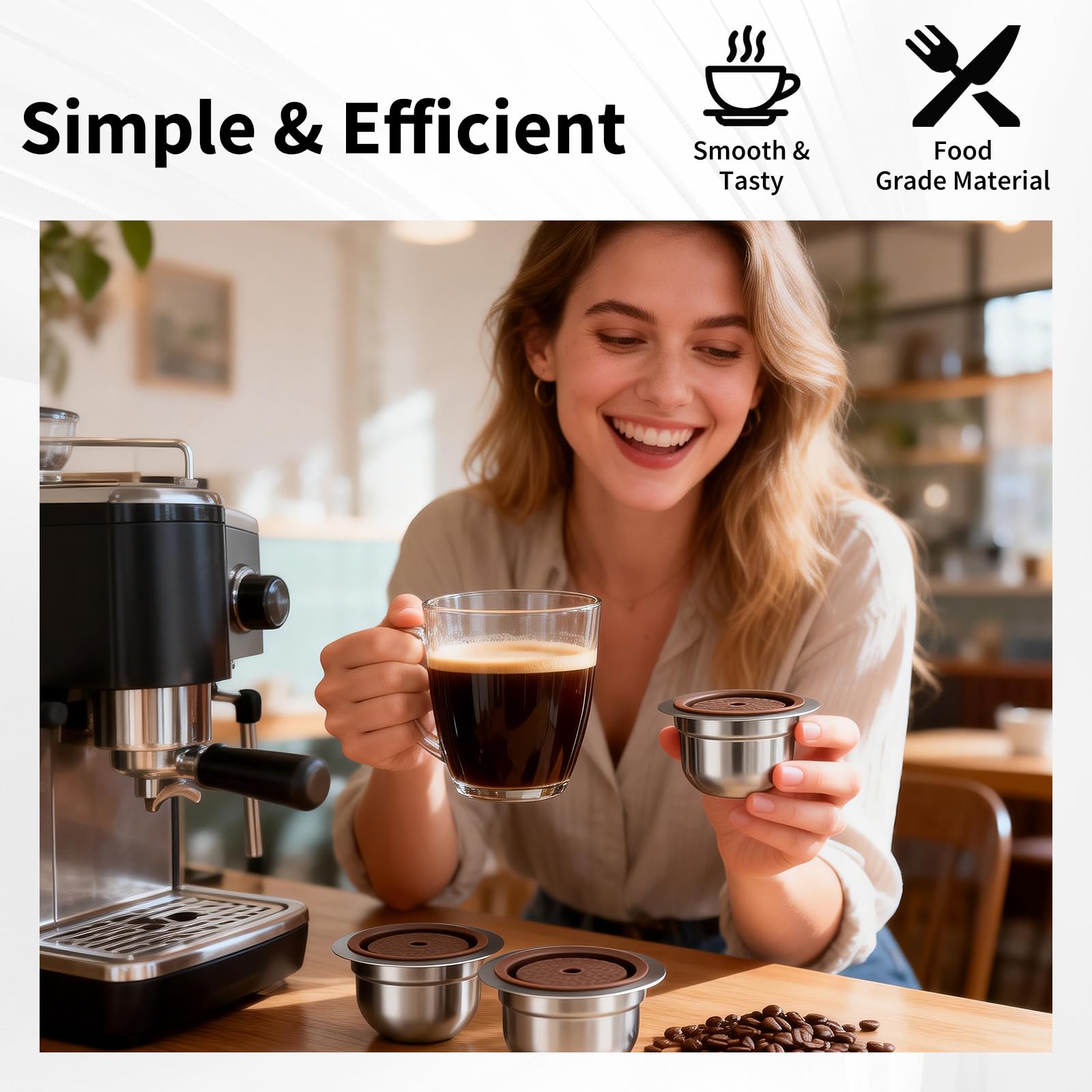 Cialde da caffè riutilizzabili per macchina Nespresso Vertuo, (230 ml e 150 ml) in acciaio inox, compatibili con Vertuo Plus/Pop/Next, include adesivi per codici a barre, coperchio in