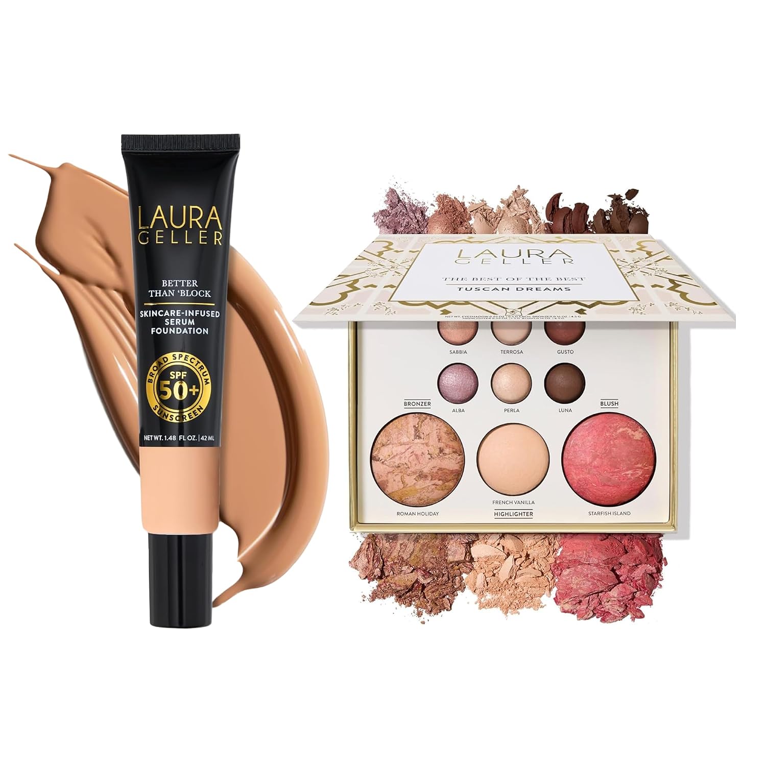 LAURA GELLER Better Than 'Block + Best of the Best Tuscan Dreams - Skincare-Infused Serum Foundation Broad Spectrum SPF 50+, medium