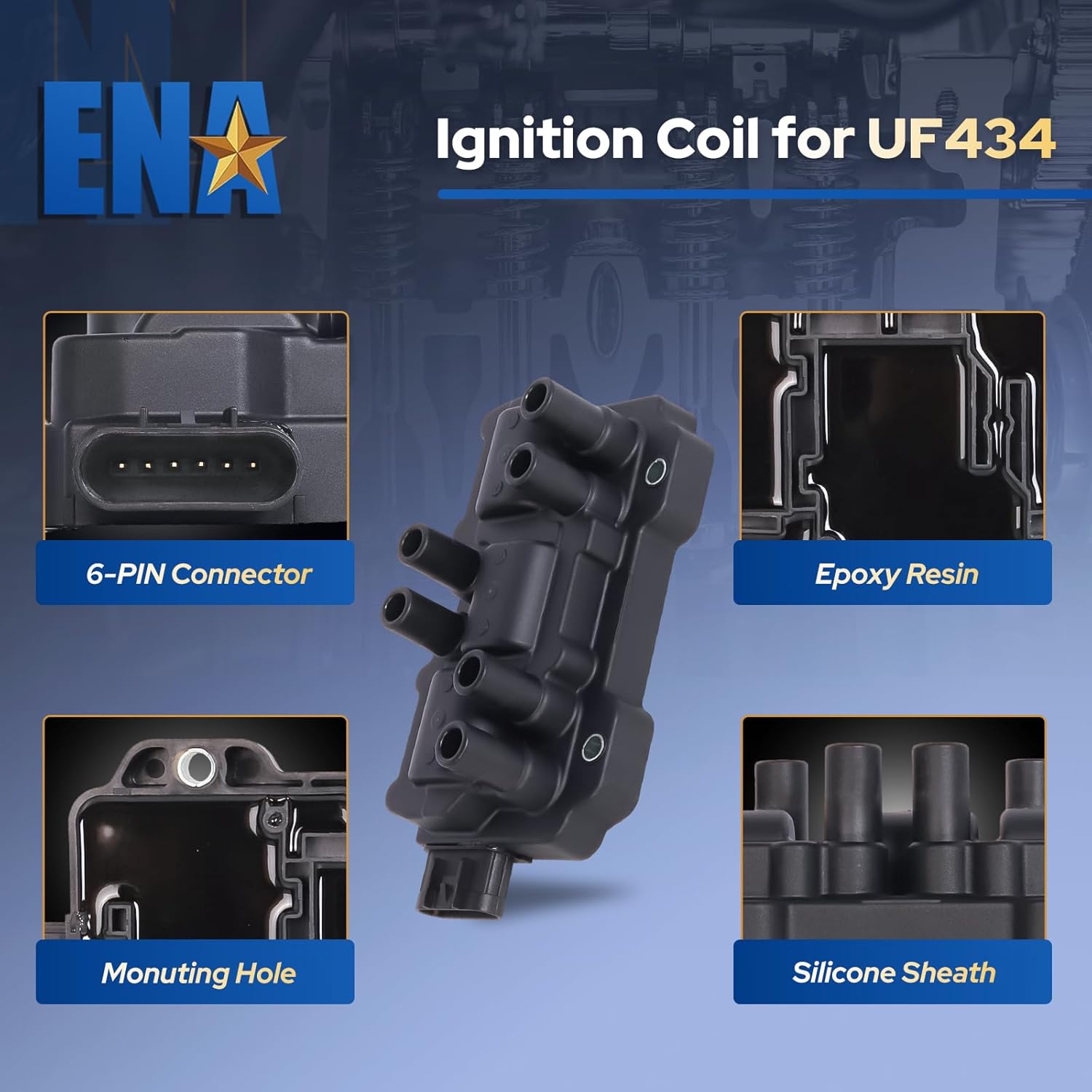 ENA Ignition Coil Pack 2005 2006 2007 2008 2009 Compatible with Chevy Pontiac GMC Equinox Impala Malibu Silverado Uplander Express Monte Carlo Sierra Savana Montana G6 Torrent Relay Vue V6 for UF434