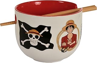 Elbenwald - One Piece - Monkey D. Luffy Ramen - Cuenco con palillos (500 ml, cerámica), color blanco