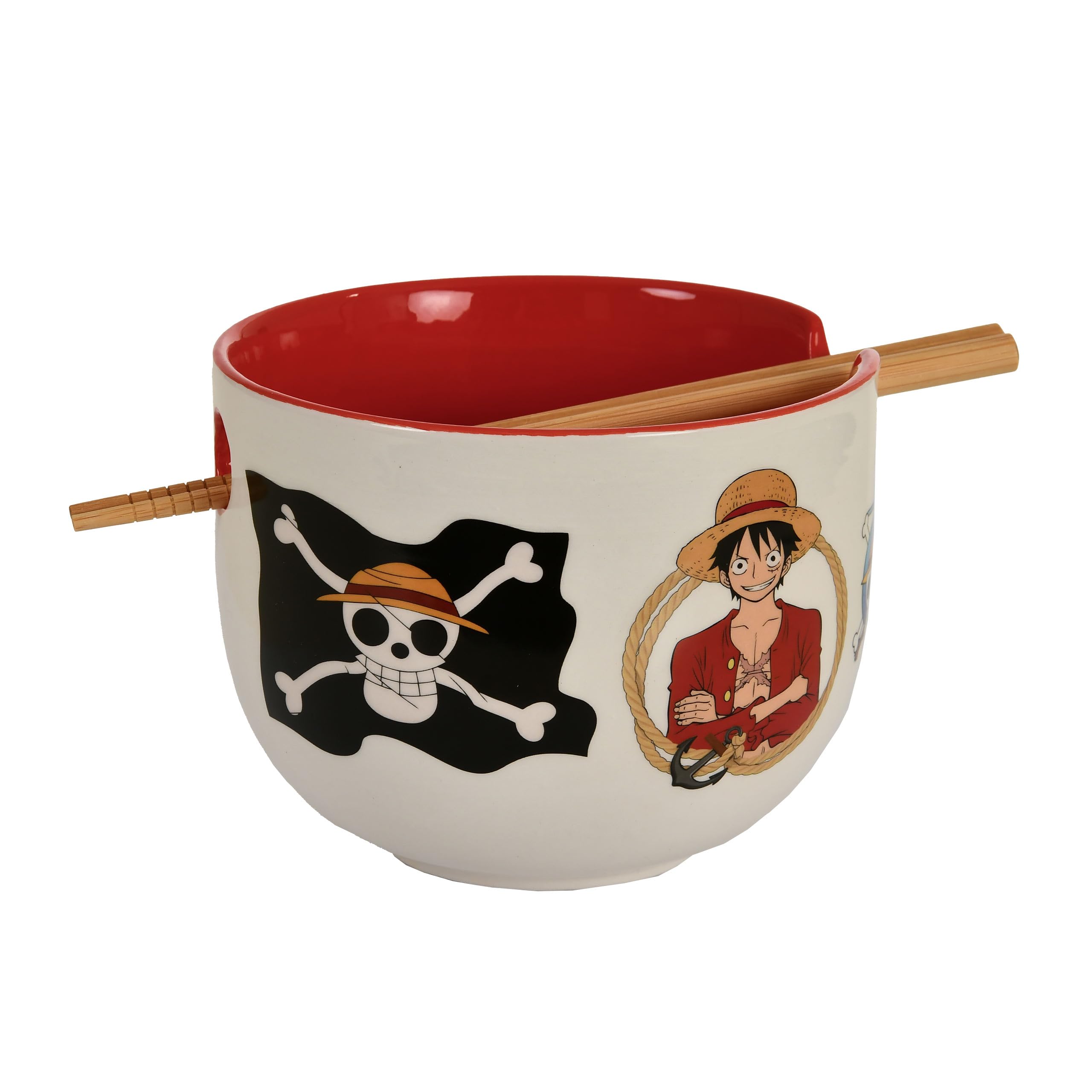 Elbenwald - One Piece - Monkey D. Luffy Ramen - Cuenco con palillos (500 ml, cerámica), color blanco