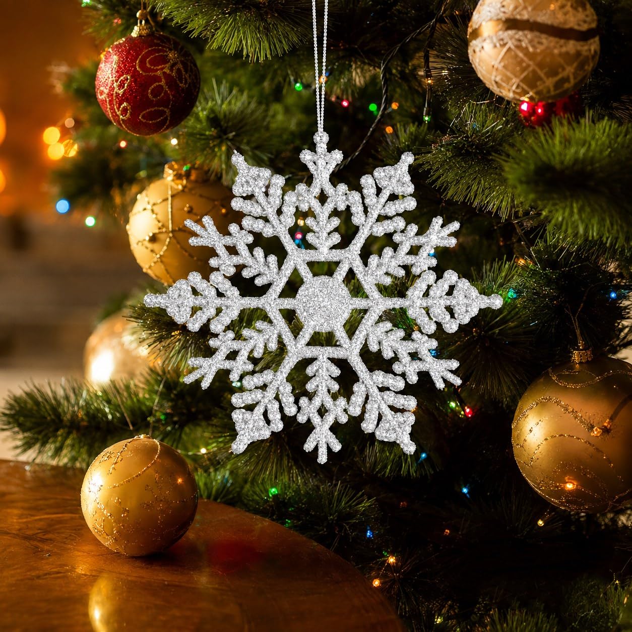 24 Piece Snowflakes Decorations, Hanging Christmas Decorations with Strings