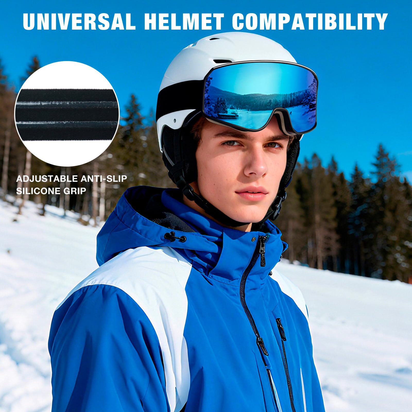 Lunettes de ski OTG pour homme et femme, anti-buée, protection UV, lunettes de planche à neige, ski et motoneige pour adultes et jeunes