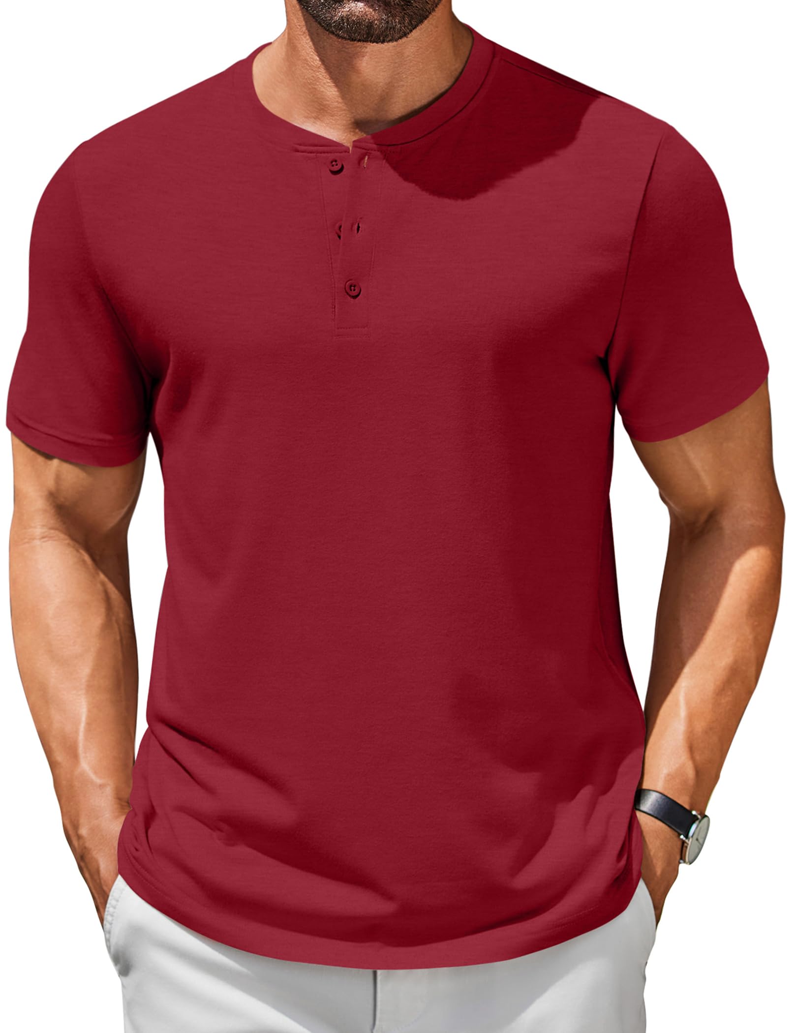 COOFANDY Henley Men's Short-Sleeved Summer Casual T-Shirt with Button Placket