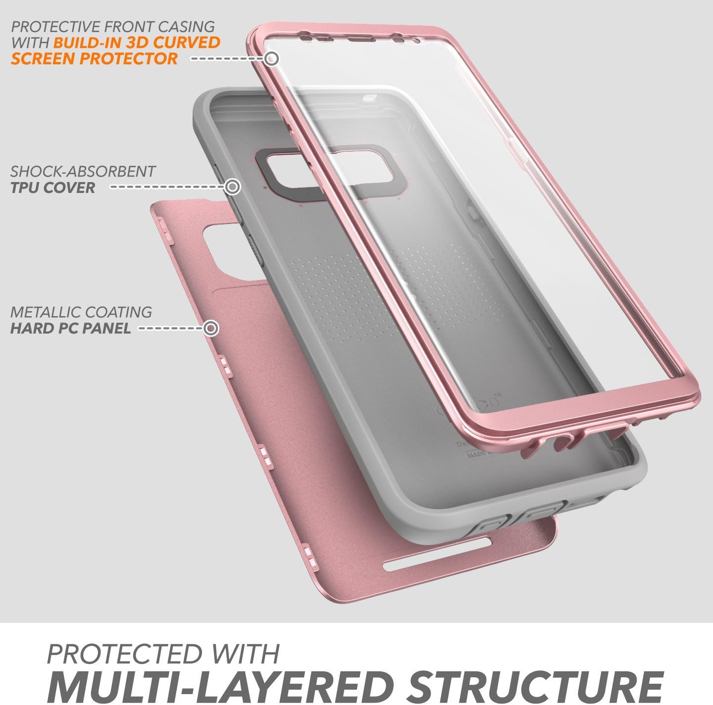 Galaxy Note 8 Case, Clayco [Hera Series] Full-Body Rugged Case with Built-in Screen Protector for Samsung Galaxy Note 8 (2017 Release) (Rosegold)